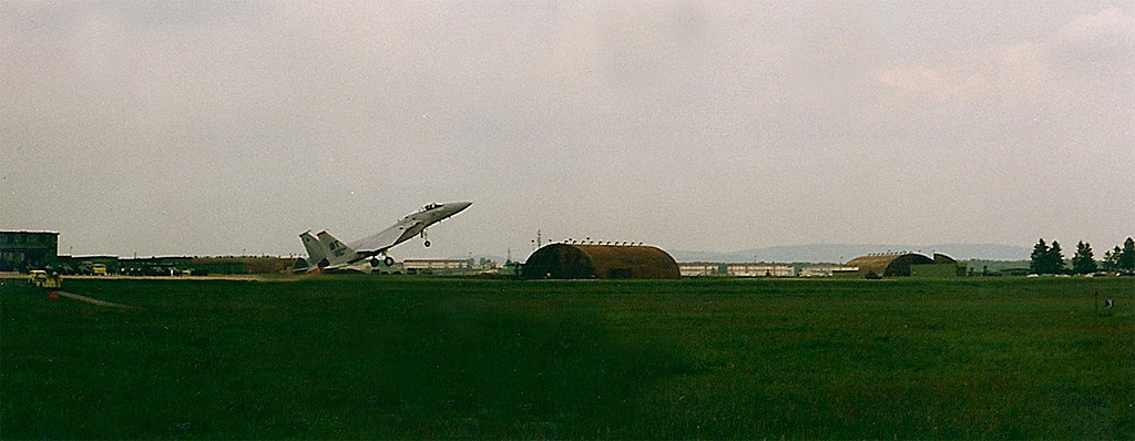 The photo is of an F-15 from Bitburg AB, Germany.  He came to Sembach on this day to fly a slow flight demonstration for the big wigs at 17th AF.